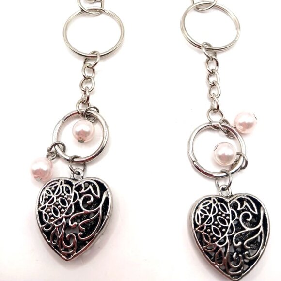 Silver + Black Heart 5 Inch Keychain or Purse Charm Lot Of 2 - Picture 3 of 5